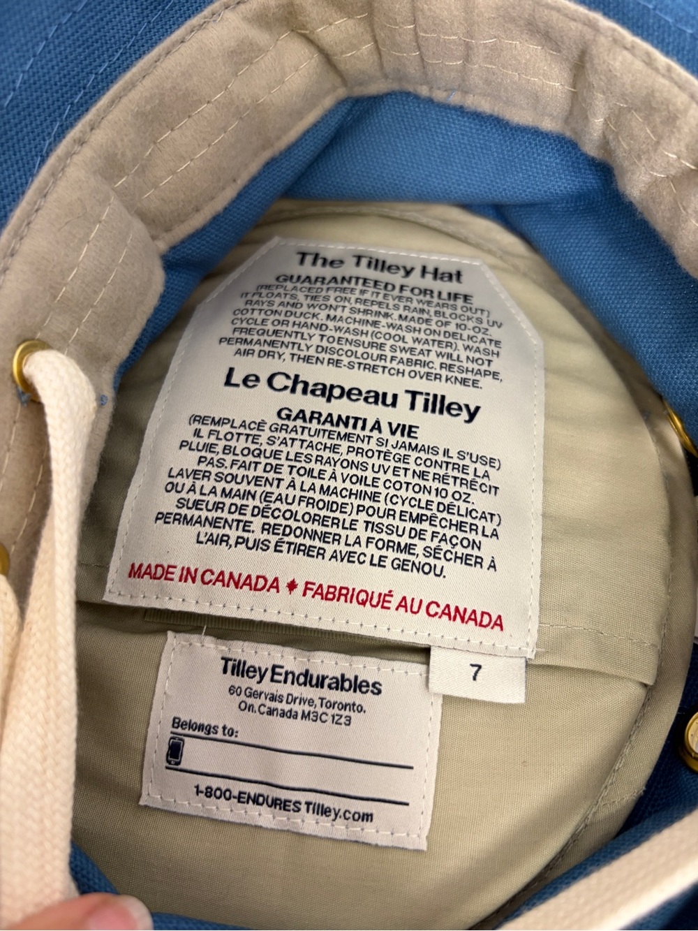 New The Tilley Hat Mens 7 Blue T1 Water Repellent Made in Canada Packable Travel - Picture 8 of 14